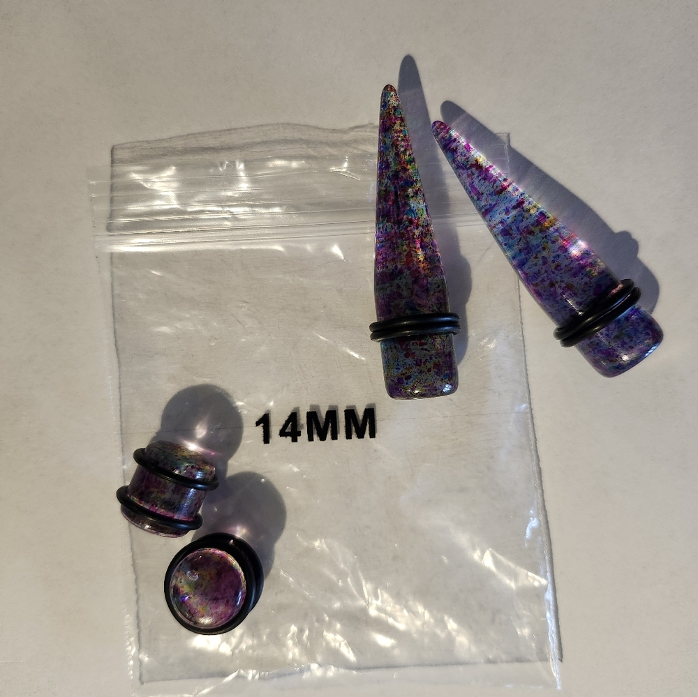 Pink And Purple Ear Gauges and Plugs Set
